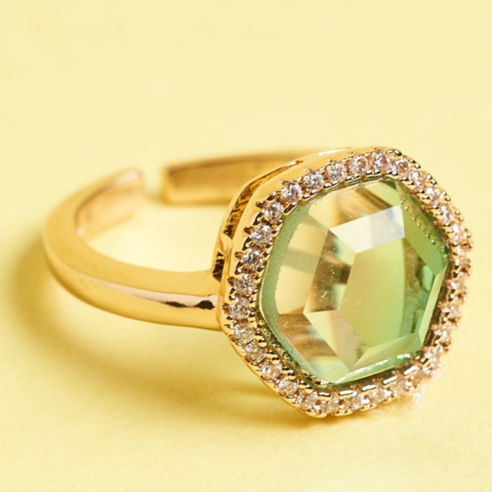 NWT Joy Dravecky Chloe Ring – Cubic Zirconia, Gold-Plated, Size 6-8